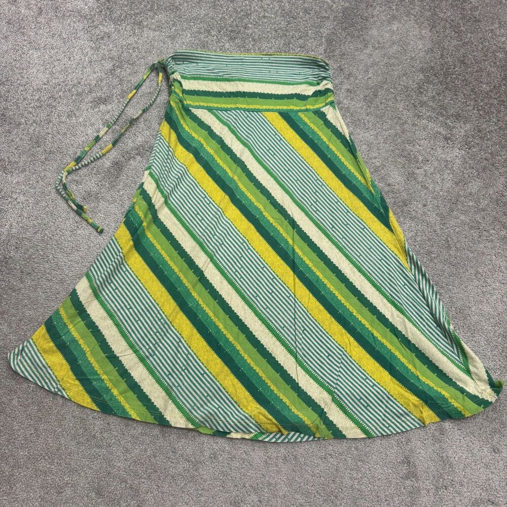 Patagonia Green, Yellow, Cream Striped A-Line Skirt